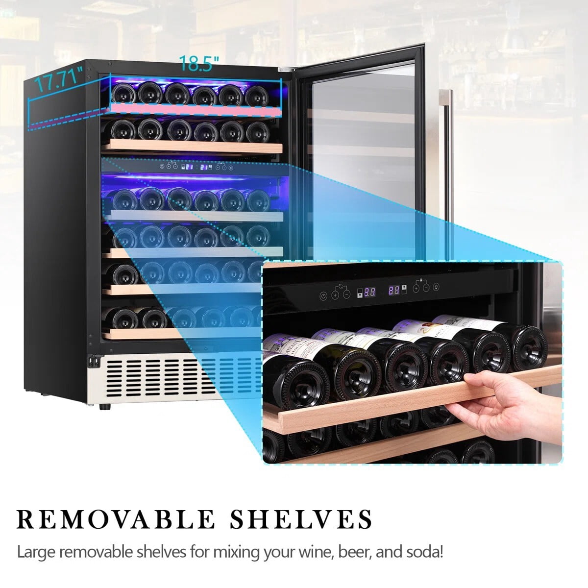 Auseo 24 inch Dual Zone Wine Cooler Refrigerator, 46 Bottle 156 Can Built-in Wine Fridge with Touch Control & Safety Lock，for Home or Office