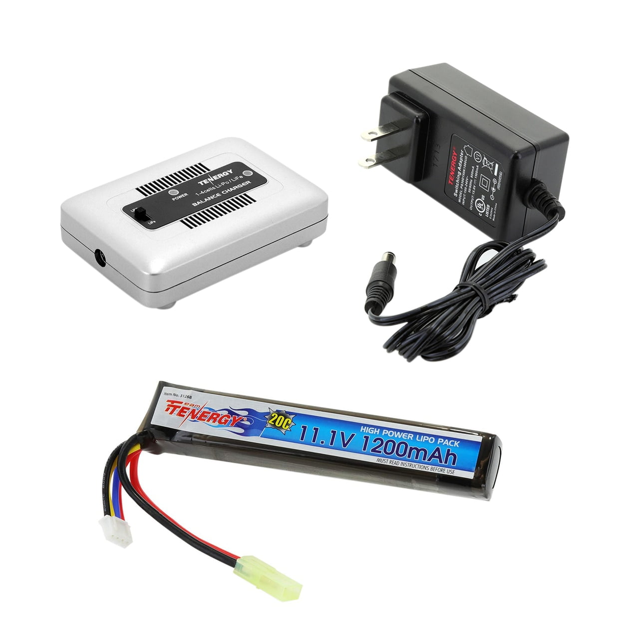 Combo Tenergy Airsoft LiPo 11.1V 1200mAh Stick Battery Pack w/ Mini