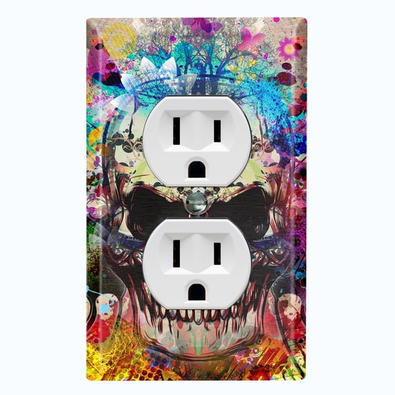 Metal Light Switch Plate Outlet Cover Colorful Graffiti Flower Tree Skull SKL004