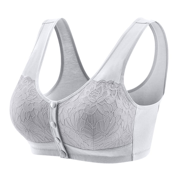 Posy Bra - Comfortable Front Button Wireless Shaping Bra, Lace Bras Without Underwire for Middle-Aged and Elderly Women Light Gray 48