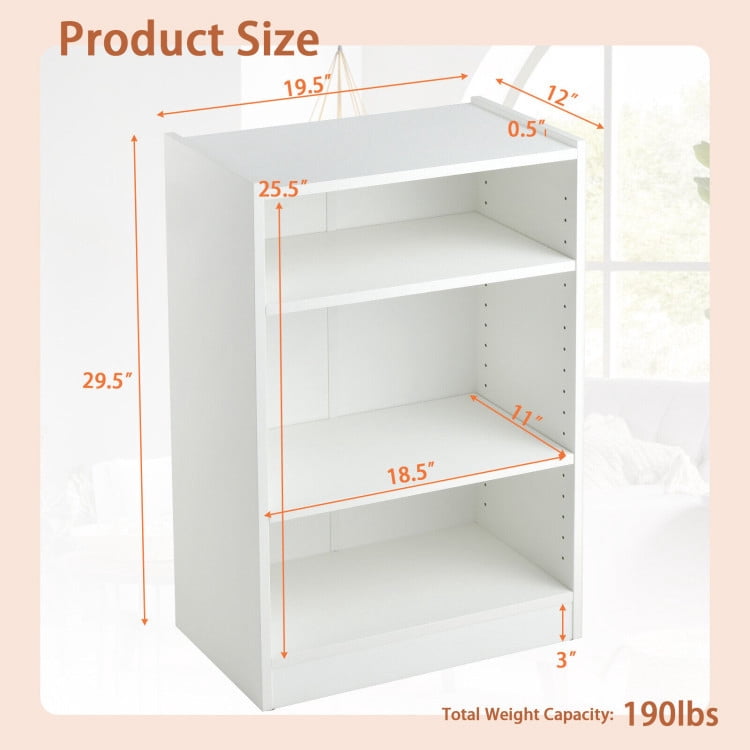 Resenkose Bookshelf,Shelf, Open Bookcase Book Shelf,Storage Shelf Unit Plant Stand,3-Tier Bookcase Open Display Rack Cabinet with Adjustable Shelves-Rustic White