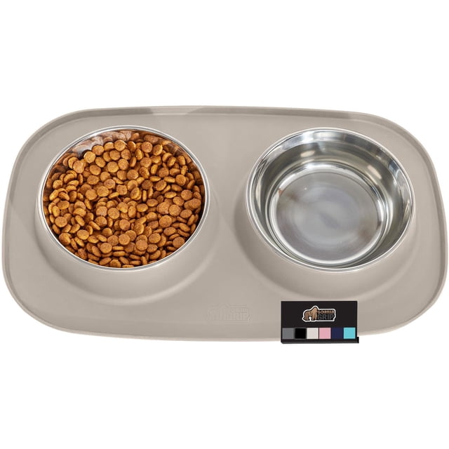 Juego de Platos Antideslizantes Gorilla Grip Beige con Tapete de Silicona para Mascotas