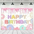 thumbnail image 4 of Donut Happy Birthday Backdrop Dripping Cream Colorful Donut Ice Cream Cakes Cartoon Photo Background Girls Sweet Grow Up Birthday Cake Table Decorations Photo Props, 4 of 4