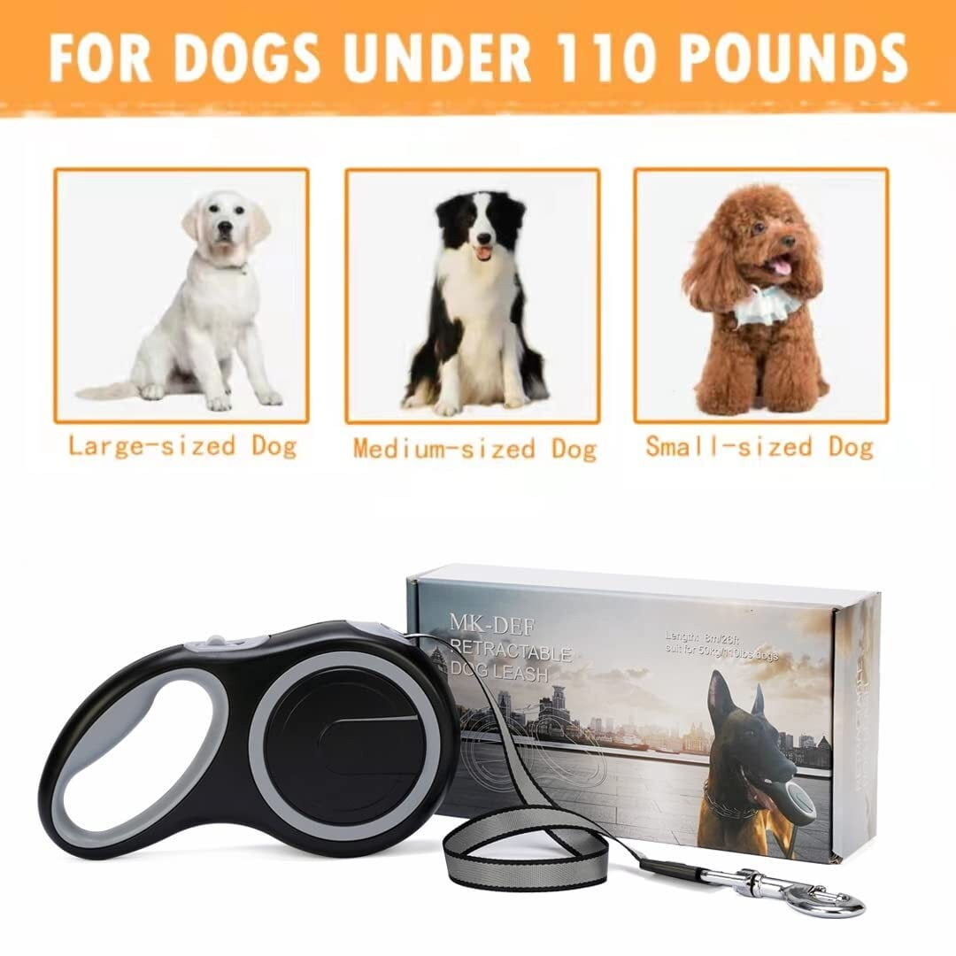 SXlianshun-26Ft Retractable Dog Leash, Heavy Duty Great Leash for Dog up to 110 lbs, Anti-Slip Rubberized Handle, One-Handed Brake, Strong Nylon Tape, Tangle Free(Large Size).