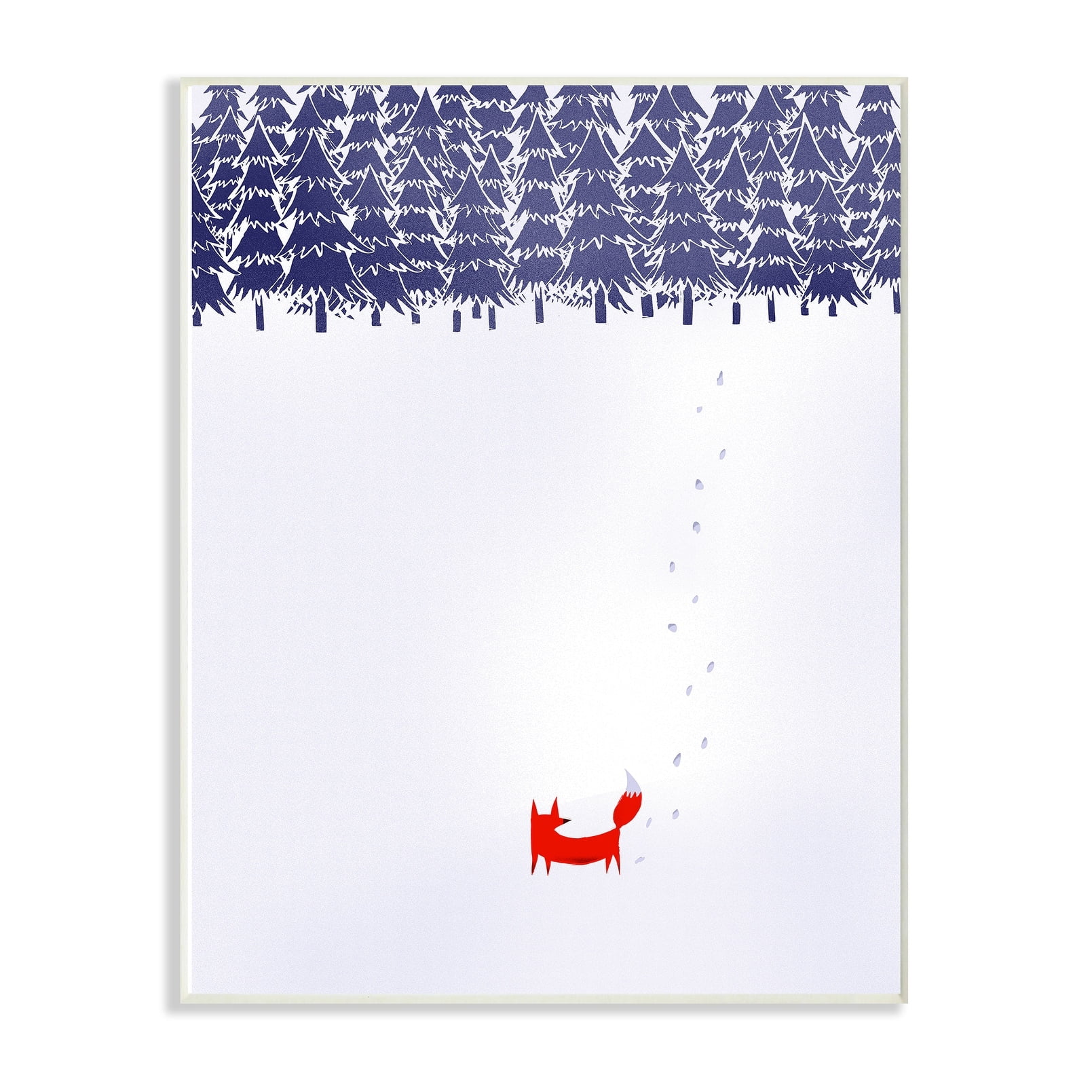 The Stupell Home Decor Minimal Red Fox in the Snow Blue Pine Forest Illustration Wall Plaque Art