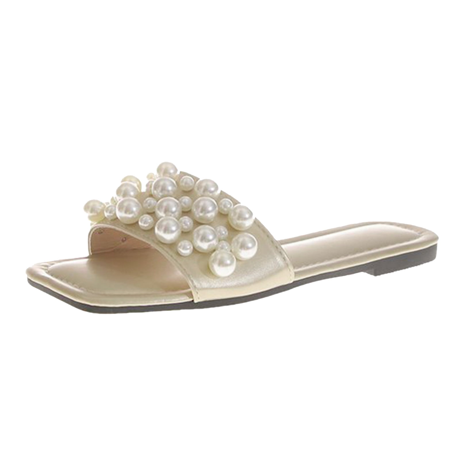 Adult Women Shoes Long Slipper Socks for Women Women Slippers Fashionable Summer New Pattern Pearl Decoration Large Flat Beach Shoes Female