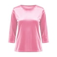 thumbnail image 2 of Womens Velvet Tops Elegant Casual Outfits 3/4 Length Sleeve Crew Neck Dressy Blouses Loose Party T-shirts (S, Pink), 2 of 7