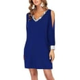 thumbnail image 4 of Odeerbi Reduced Dresses for Women 2023Fashion Erogenous Casual Solid Dress V-Neck Long Sleeve Mini Dress Dark Blue, 4 of 9