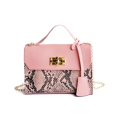 thumbnail image 2 of Women's Snake Print Color Block Chain Crossbody Bag Mini Top Handle Satchel With Gold Lock Clasp Pu Leather Handbag Elegant Travel Fashion Purse, 2 of 3