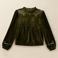 thumbnail image 6 of Womens Dressy Lace Tops Velvet Embroidered Pleated Blouses Crop Babydoll Shirt Long Sleeve Fall Clothes (M, Army Green), 6 of 6