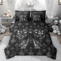 Feelyou Retro Black Bowknot Comforter Set 7pcs, Western Damask Flower King Bedding Sets