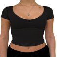 thumbnail image 1 of MesaSe Femmes d'Été Slim Fit Crop Tops Manches Courtes Couleur Skinny Couleur Contrastée, 1 of 4
