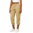 thumbnail image 6 of LEKODE Women's Cotton Linen Capri Joggers Elastic Waist Tapered Cropped Pants Casual Lounge Trousers Khaki S, 6 of 9