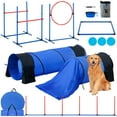 thumbnail image 1 of VEVOR Equipo de entrenamiento de agilidad para perros, juego de 7 piezas con vallas altas ajustables, 6 postes de tejido, 2 túneles, aro de salto, caja de pausa, 3 frisbee, silbatos, cuenco plegable, 1 of 9