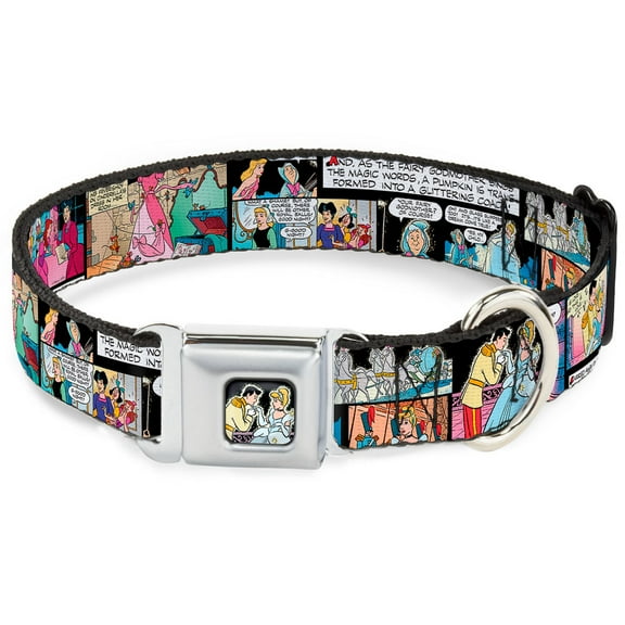 Disney Pet Collar, Dog Collar Metal Seatbelt Buckle, Cinderella Movie Panels Quotes, 13 to 17 Inches 1.5 Inch Wide