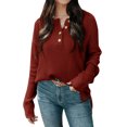 thumbnail image 1 of ZAXARRA Chandail d'Hiver pour Femmes Manches Longues Col en V Coupe Ample Tricoté Gaufré, 1 of 5