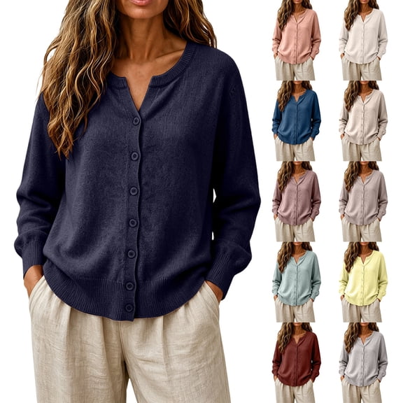 Endives Womens Cardigan Sweaters Soft Button Down Knit Cardigan Long Sleeve Lightweight Sweater Fashion Long Sleeve Crew Neck Sweaters Cardigan Sweaters for Women Light Pink A