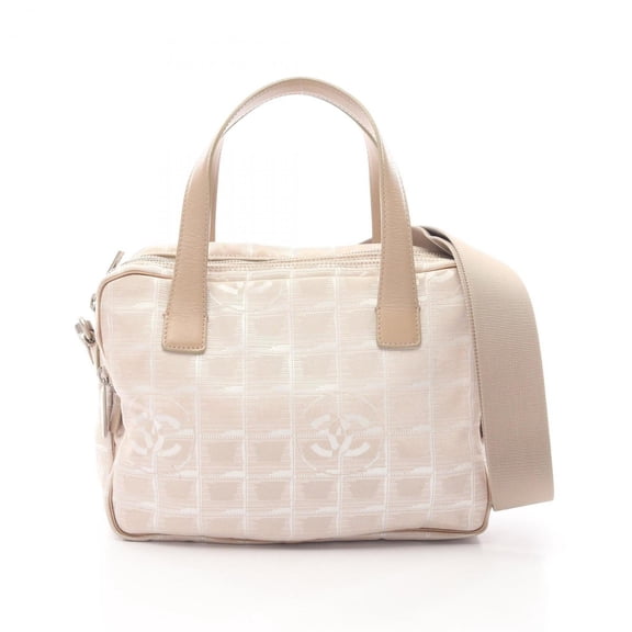 Pre-Owned Chanel CHANEL handbag, leather and nylon canvas, women's, beige