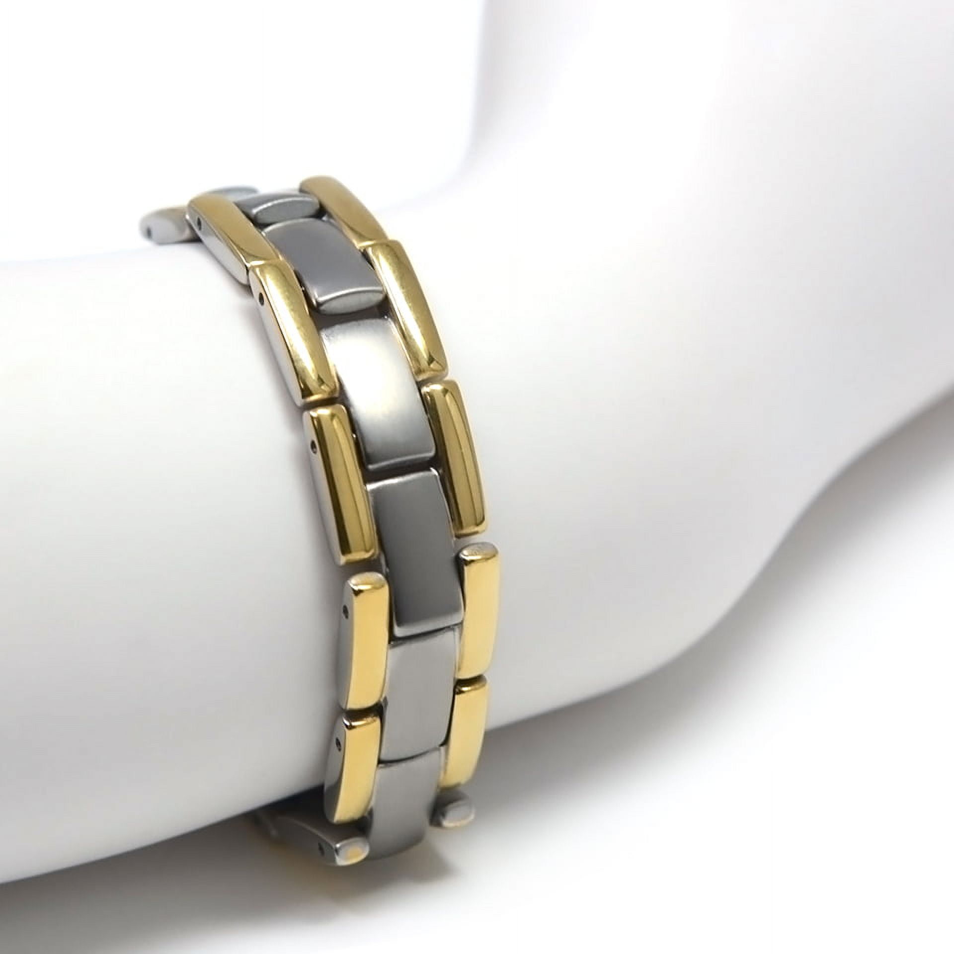 Men's Quad-Element Satin Titanium Magnetic Bracelet With Gold Accents - 12,800 Gauss B430J