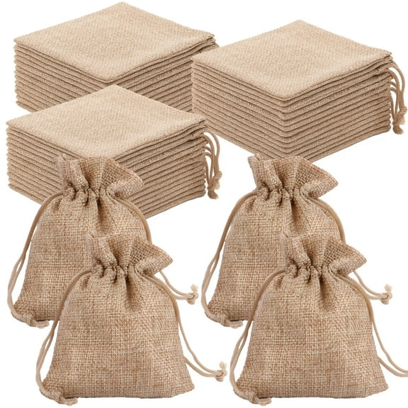 50 Pcs Small Sackcloth Bags with Drawstring, Natural Sackcloth Present Bags for Weddings, Parties, Crafts, 3.5 in x 4.7 in (9 cm x 12 cm), Nature-Friendly, Reusable, Multi-Purpose Storage