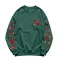 thumbnail image 2 of Women Halloween Floral Graphic Sweatshirt JIANLAI Crew Neck Long Sleeve Moon Rose Leaf Print Pullover Casual Autumn Fall Holiday Tops, 2 of 7