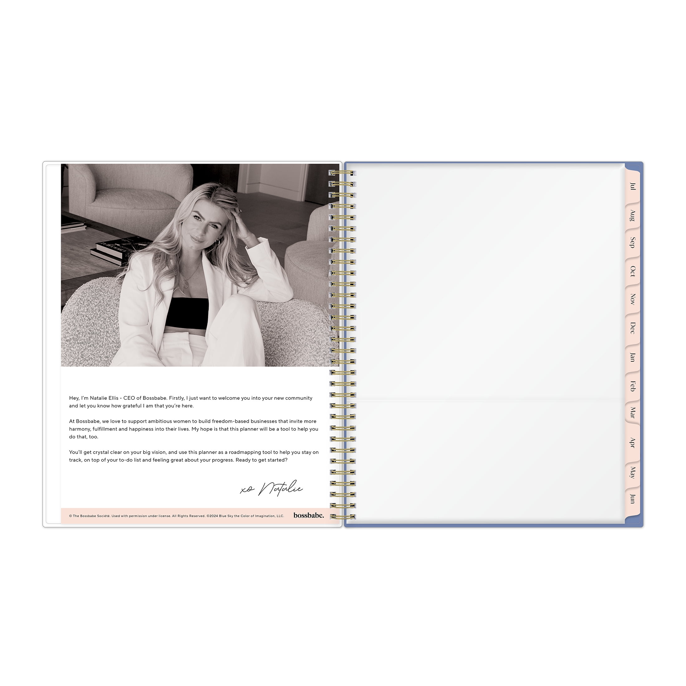 Bossbabe for Blue Sky Monthly Weekly Large, 8.5" x 11", Blue White Floral 15-Month (April 2025 - June 2026)