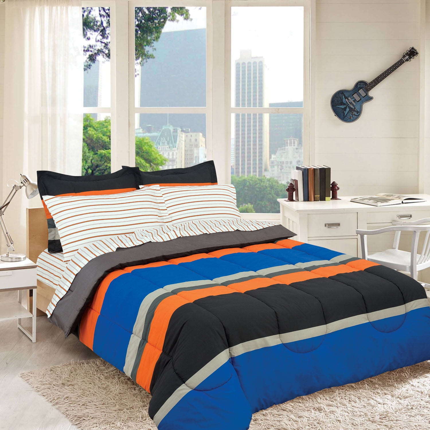 Rugby Stripe Orange Reversible Bed In A, Rugby Stripe Bedding