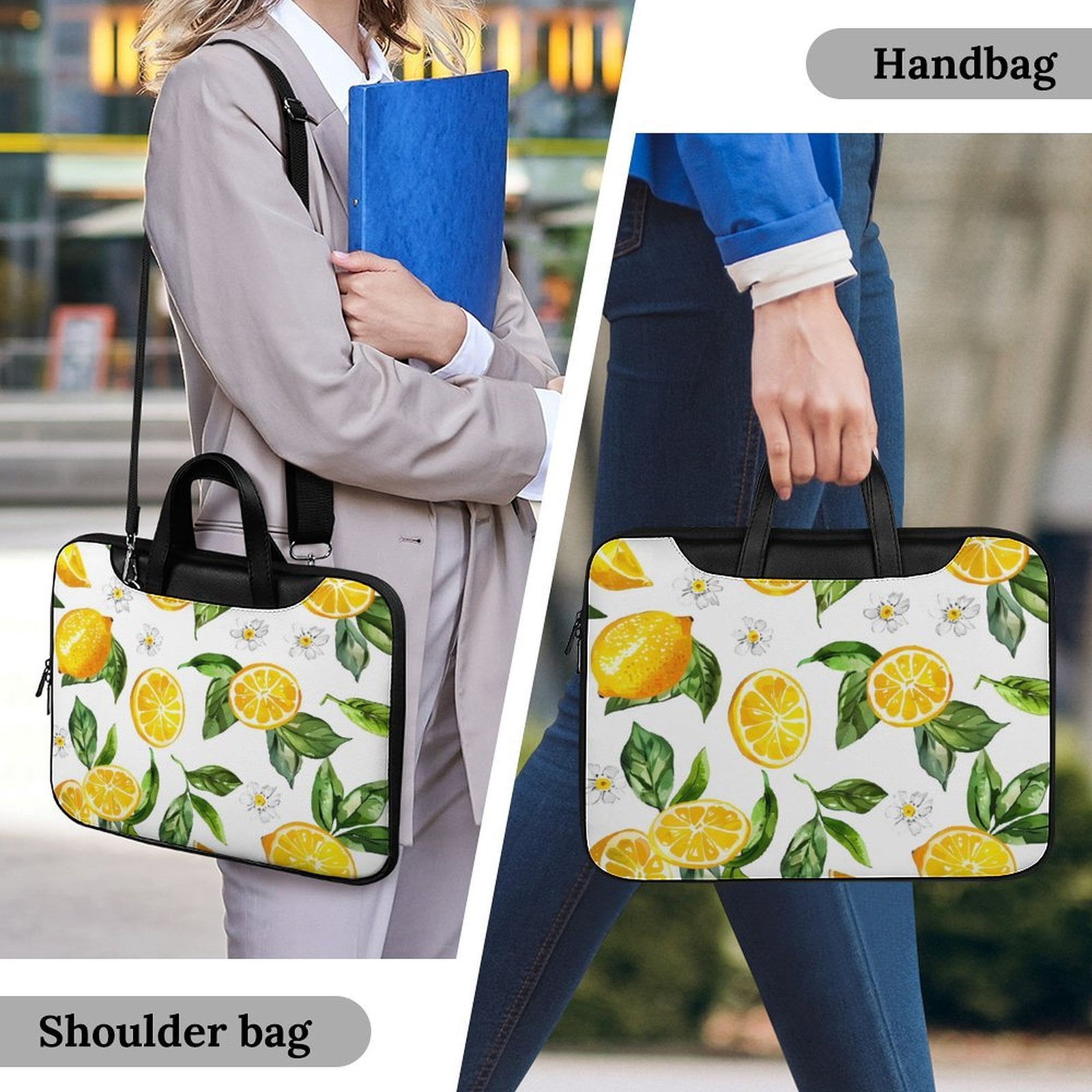 Scratch-Resistant Waterproof Leather Laptop Bag Wear-Resisting Material Dust-Proof Anti-Static Portable Design And Convenient To Carry Watercolor Lemon And Flowers (7) (1) 11×14.6in