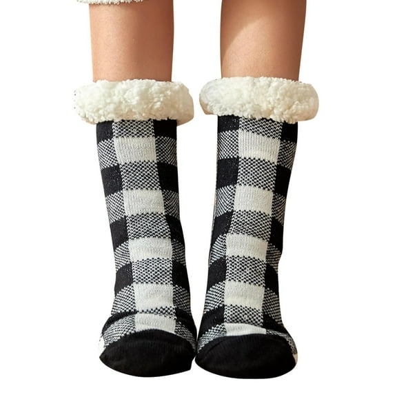 Women's Short Socks Winter Plush Carpet Socks Plush Thickened Plaid Printed Sleep Snow Socks