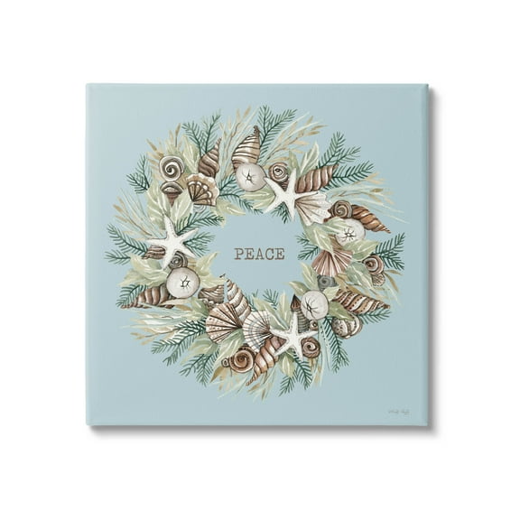 Coastal Holiday Peace Wreath Holiday Graphic Art Gallery Wrapped Canvas Print Wall Art