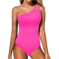 thumbnail image 2 of Traje Baño una Pieza con un Hombro Descubierto para Mujer, Traje Baño Control, Cobertura Total Modesta, Traje Baño con Abertura en la Parte Posterior. Rosa Roja XL, 2 of 6