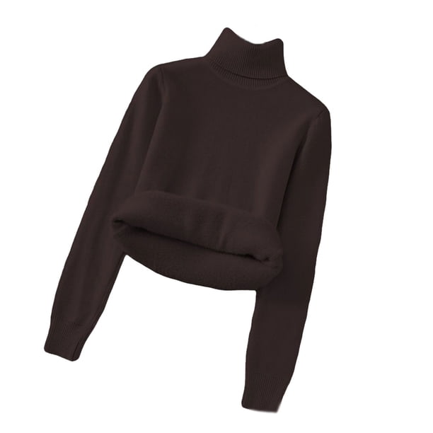 sweethay Suéter de algodón para mujer, Gargantilla a prueba de viento, hilo de columna, ropa de punto, jersey, vestido de manga Regular, informal, Prendas para la parte del cuerpo Café S sweethay AP013482-17