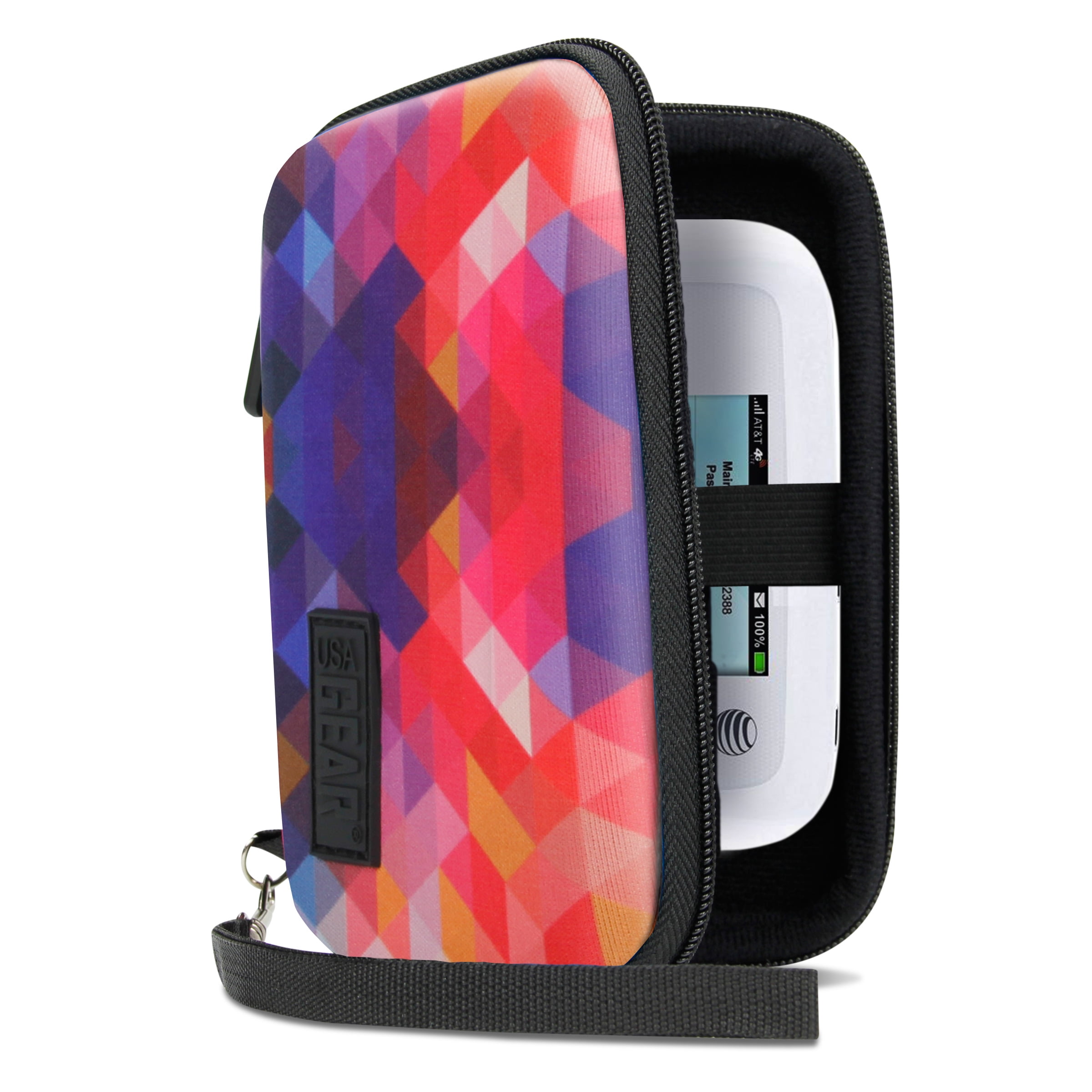 USA Gear Portable WiFi Hotspot for Travel Carrying Case with Wrist Strap - Compatible with 4G LTE Wi-Fi Mobile Hotspots from Verizon, Huawei , Velocity, Skyroam Solis, GlocalMe, Netgear - Geometric