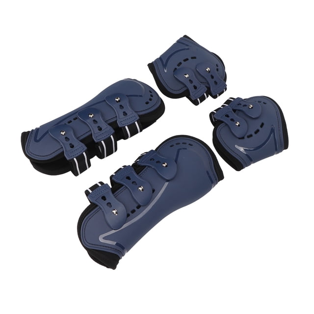 Horse Tendon Boots, Open Front Breathable Adjustable Fetlock Boots Set of 4, PU Neoprene Material Soft Lining Protective Horse Jumping Tendon Boots Blue for Trail Riding