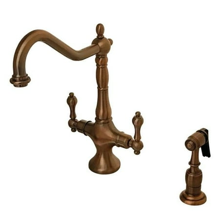 Heritage 2-Handle Kitchen Faucet with Brass Sprayer, Antique Copper