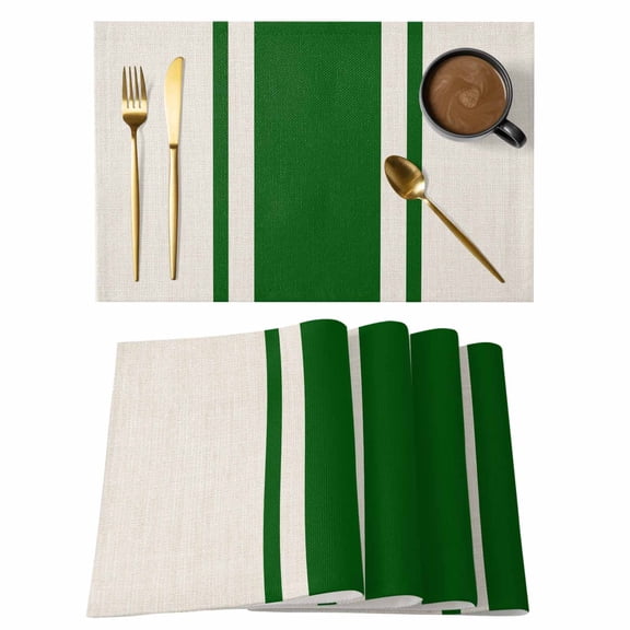 Green Vintage Placemats Set of 12, Geometric Stripes Simple Lines Placemats for Dining Table, Place Mats for Kitchen Tabletop, Waterproof Wipeable Dining Table Mats Set
