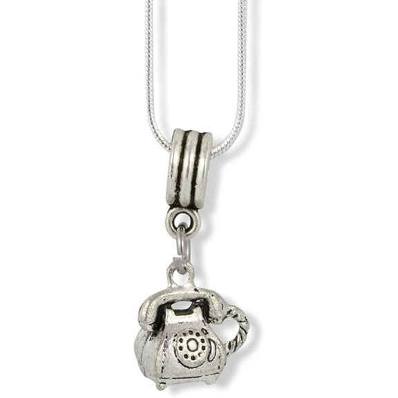 Emerald Park Jewelry Telephone (Old Style Rotary with Pick up to Ear and Mouth) Charm Snake Chain Necklace