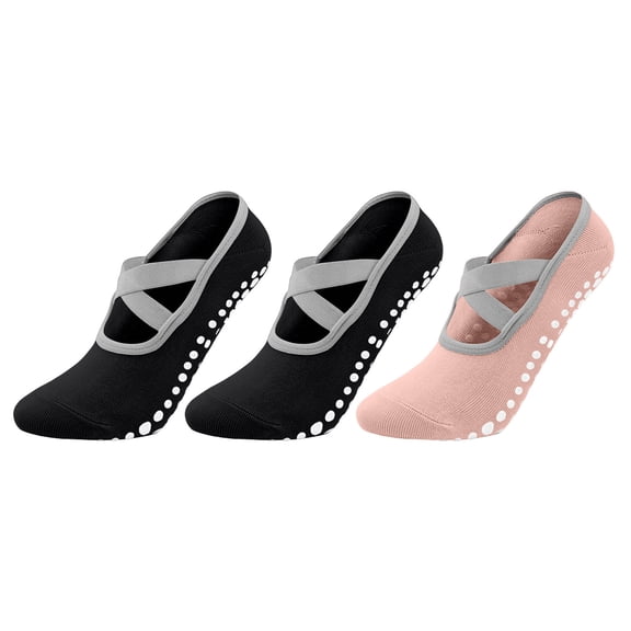 Yoga Socks For Women 3-Pack Non-Slip Grip Crisscross Strap Open Heel for Pilates Dance Socks