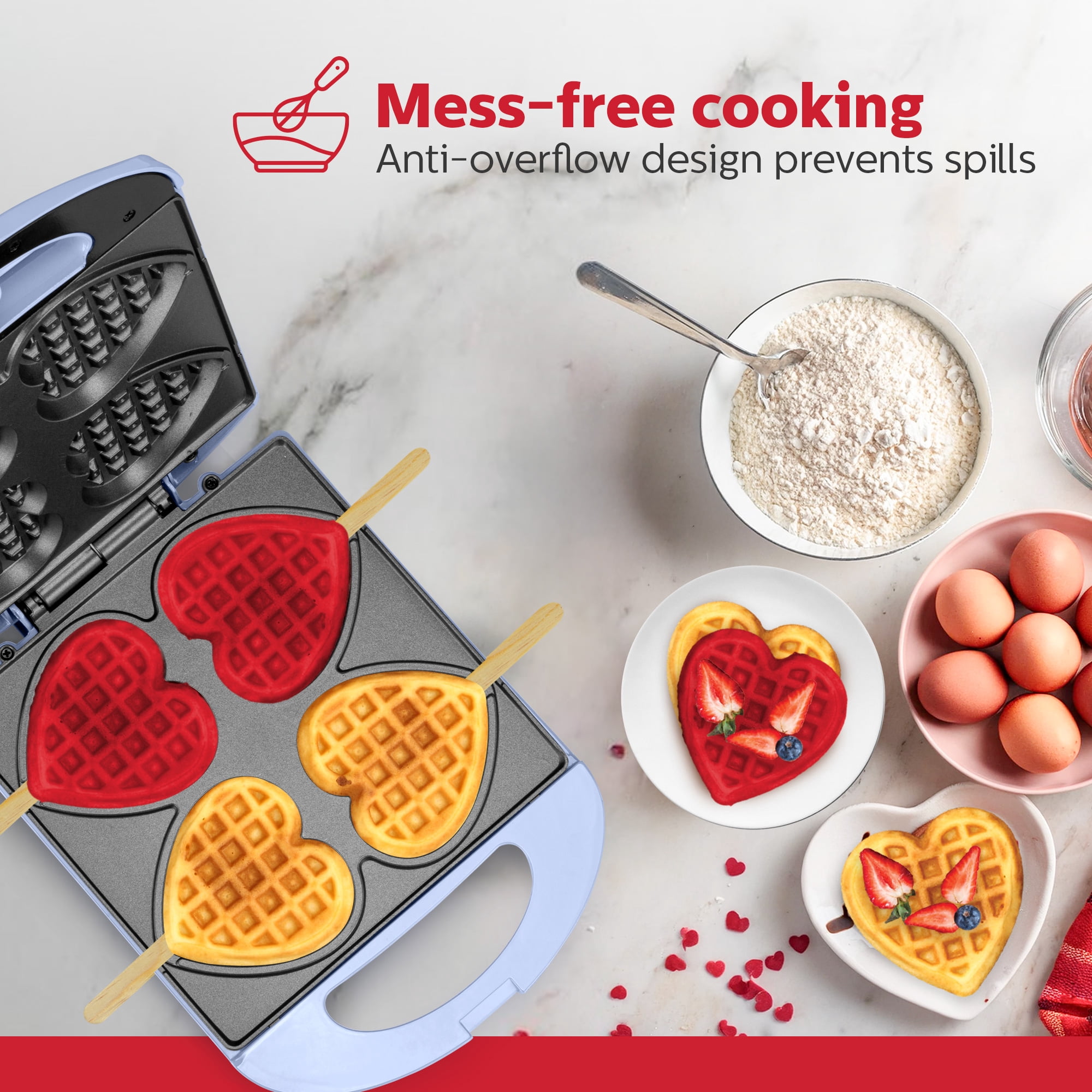 Holstein Housewares 4-Section Heart-Waffle Electric Belgian Waffle Maker, Lavender