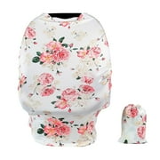 TUOKING Breathable Baby Car Seat Covers for Babies Premium Multi-Use Cover-Silky Mom Nursing Cover Infant Breastfeeding Cover Shopping Cart High Chair Ultra-Soft Stretchy for Summer Peony-White
