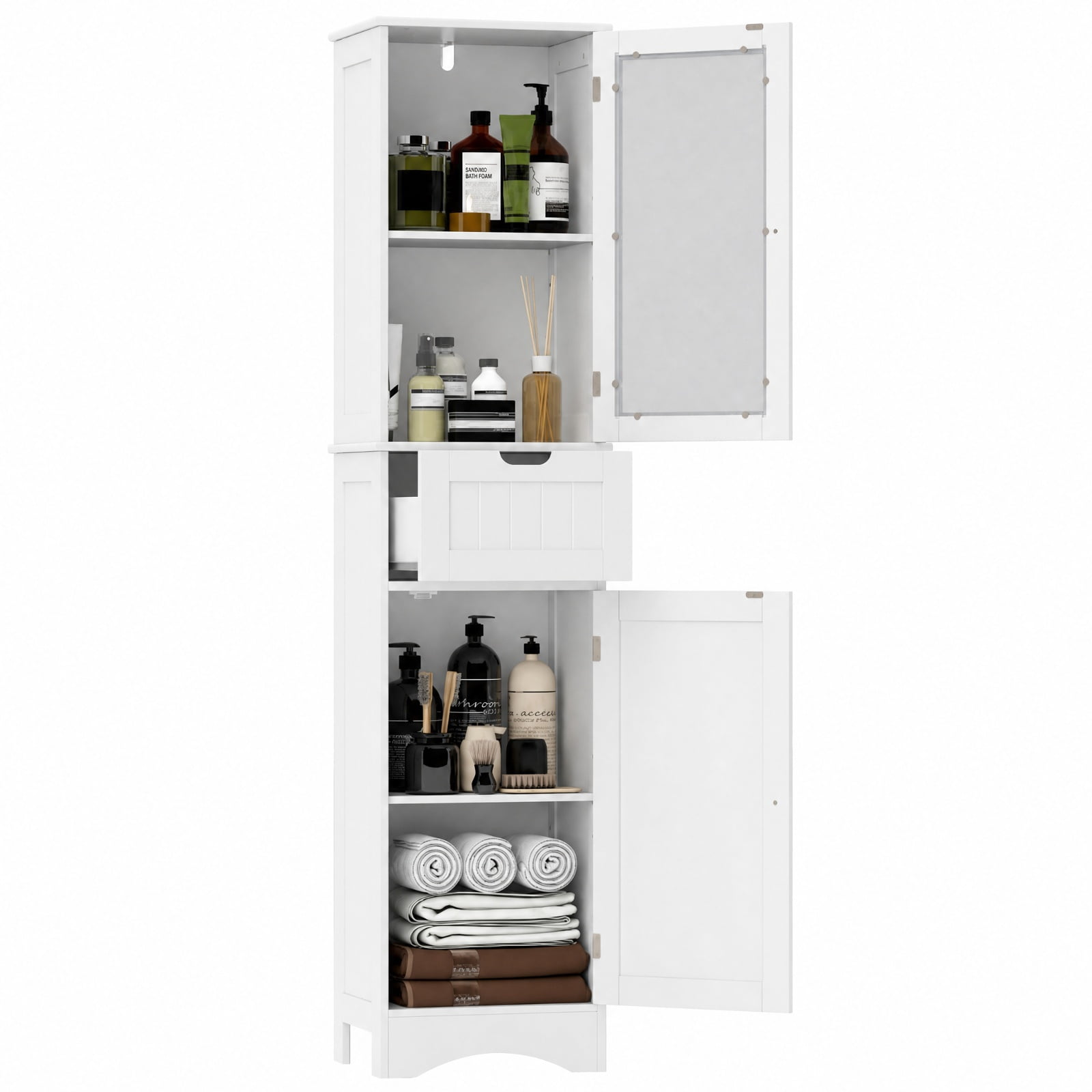 Vebreda Freestanding Bathroom Storage Cabinet, Tall Floor Storage Cabinet with 2 Doors and 1 Drawer for Bathroom, Fit Anywhere You Need