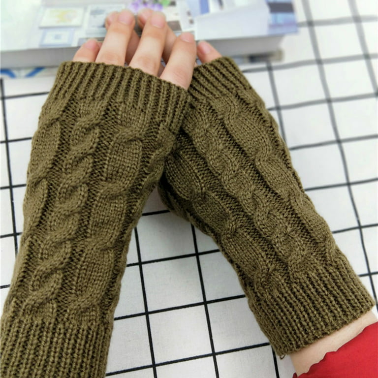 Woman Winter Fingerless Gloves Elegant Woolen Twist Pattern