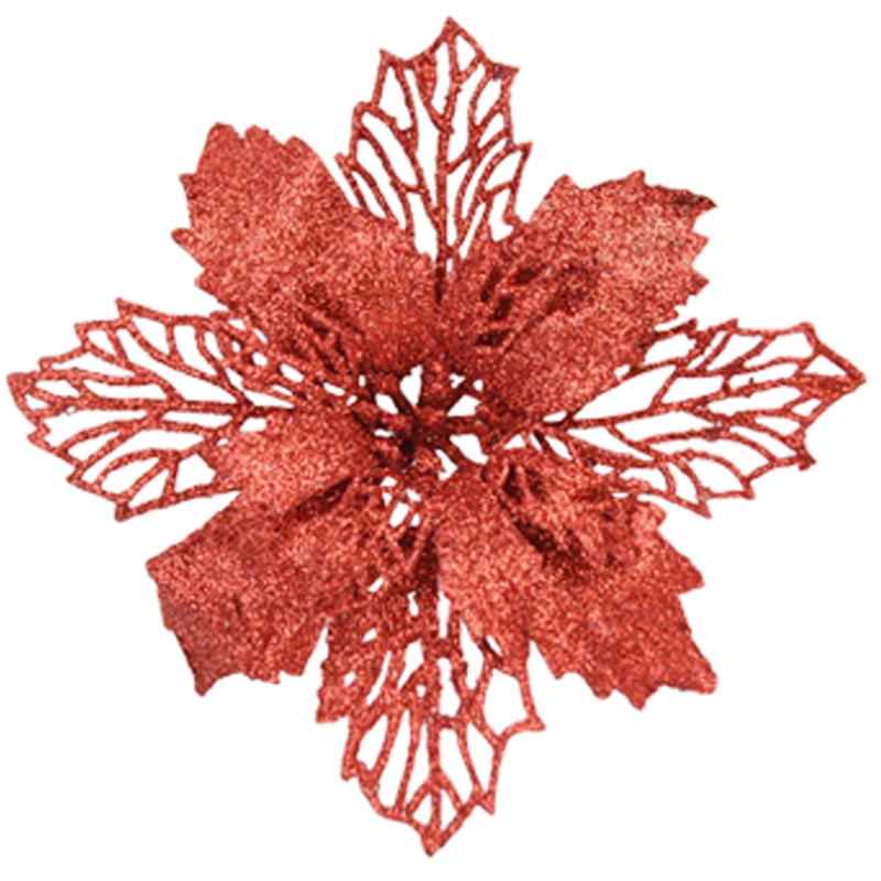 Peryerana 10pcs Christmas Glittering White Gold Flowers,Artificial