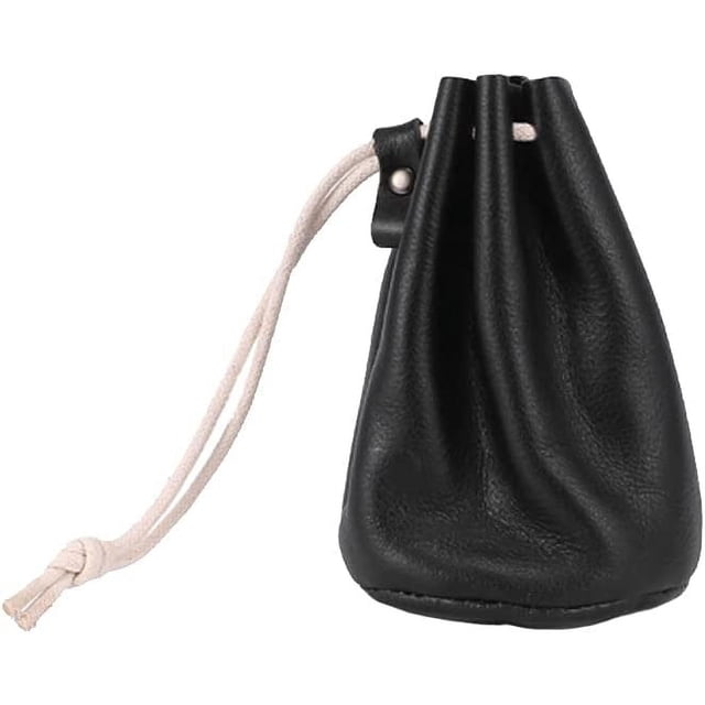 ZHAOCHENG Cartera cero con cordón negro, bolso con cordón de cuero unisex cambio monedero pequeños objetos pequeñas joyas
