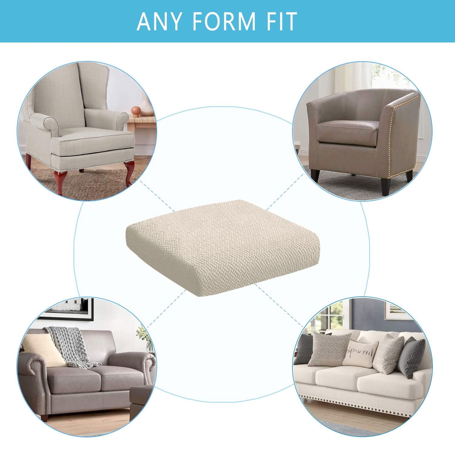 Outdoor Waterproof Couch Cushion Covers, Stretch Individual Patio Chair Cushion Outdoor Seat Cushion Pad