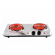 OVENTE Electric Double Burner, 1700W Coil Hot Plate, Silver BGC102S | 6" & 5.75" Portable Countertop Cooktop, Stainless Steel, 5-Level Temperature Control, Indicator Light, Easy-to-Clean, Compact