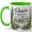 Green, variant on Peace Begins in the Forest Coffee Mug, Watercolor Woodland Stream Nature Quote Design, 11 oz Ceramic Cup