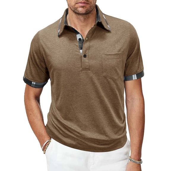 LIBRCLO Mens T-Shirts Solid Color Button Short Sleeve Blouse Beach Vacation Summer Outdoor Sports Workout Tees