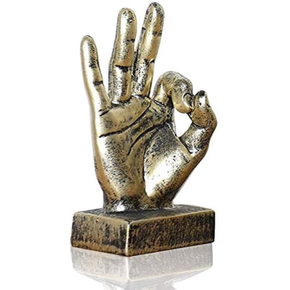 Golden Polyresin Hand Gesture Desk Statues Finger Sculpture Decor - Golden Thumbs up Sculpture