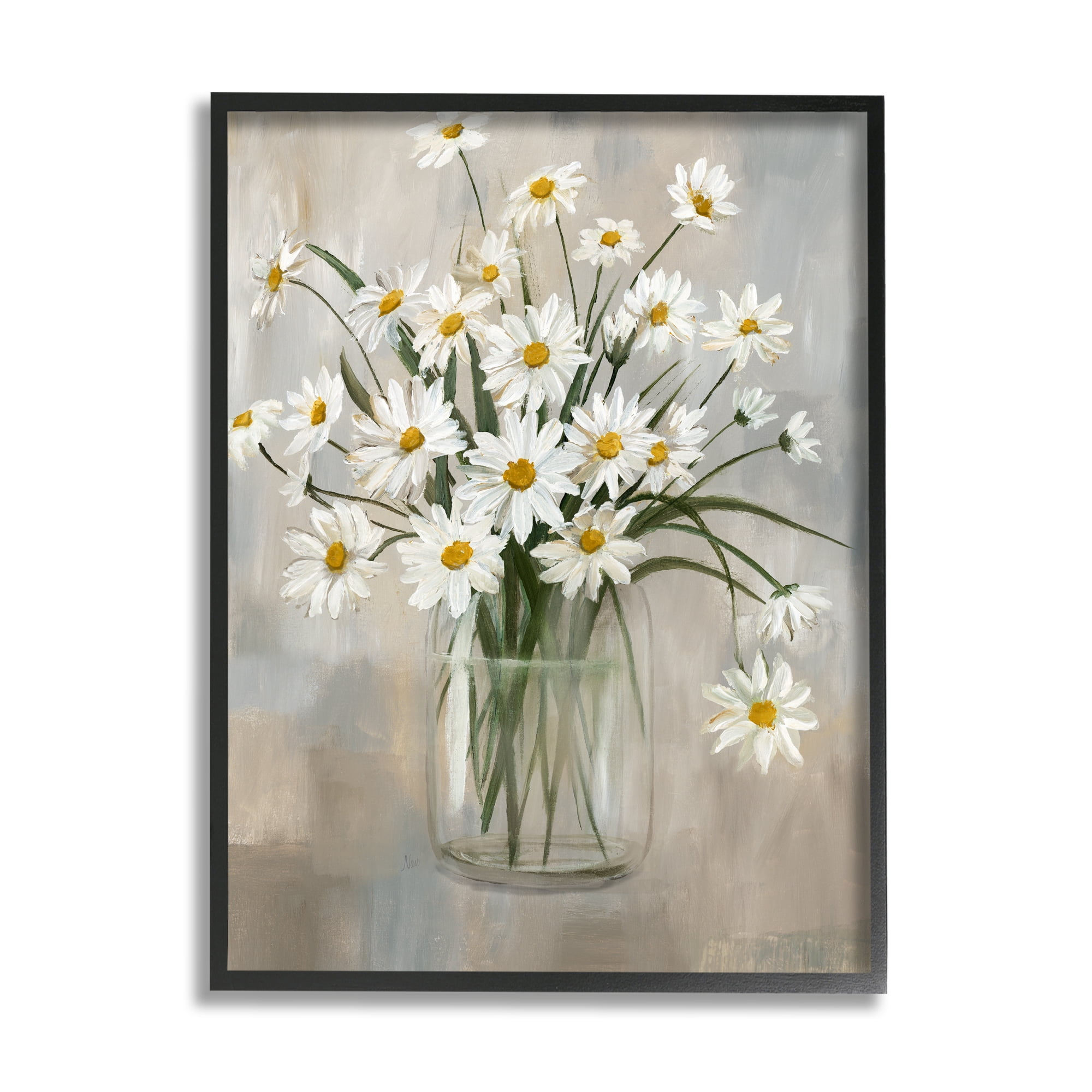 Brown Blue Rustic Farmhouse Daisy Flower Home Decor Wall Art Matted Picture 